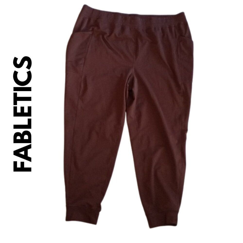 Women's 2X Fabletics On the Go Cold Weather Joggers Brown Pockets Work Out Gym
